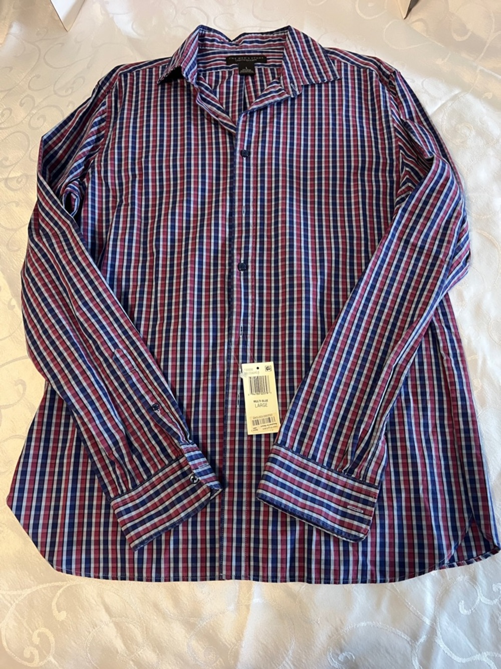 Bloomingdale’s Men's Plaid Button-Up Shirt - Navy, Red & White